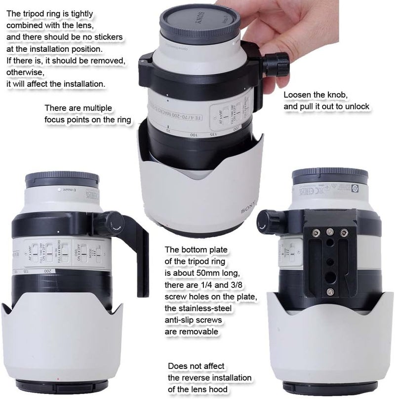 iShoot Metal Lens Collar Tripod Mount Ring Compatible with Sony FE 70-200mm F4 Macro G OSS II, Lens Support Holder Bracket Bottom Arca-Swiss Fit Quick Release Plate for Arca Clamp Head & Stabilizer - Image 5